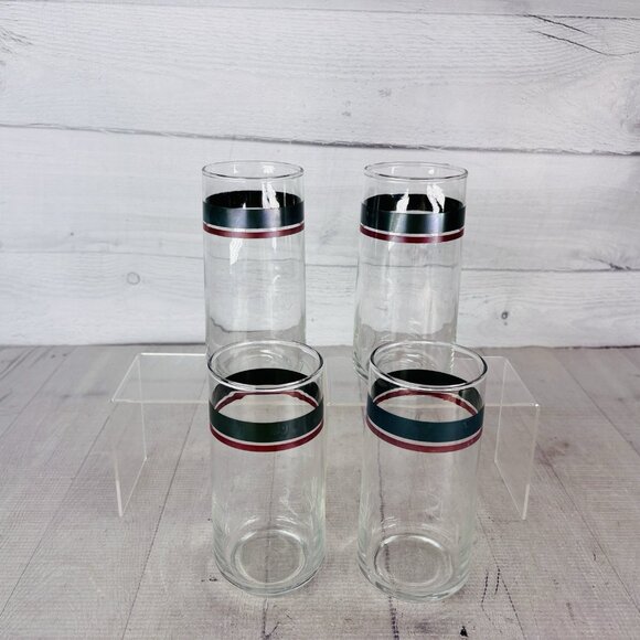 Pfaltgraff JUNIPER Green Mauve Bands Clear Glass Ice Tea Tumbler Glasses Set 4 - Picture 2 of 16